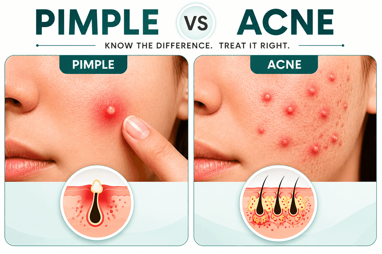 Difference between pimples and acne
