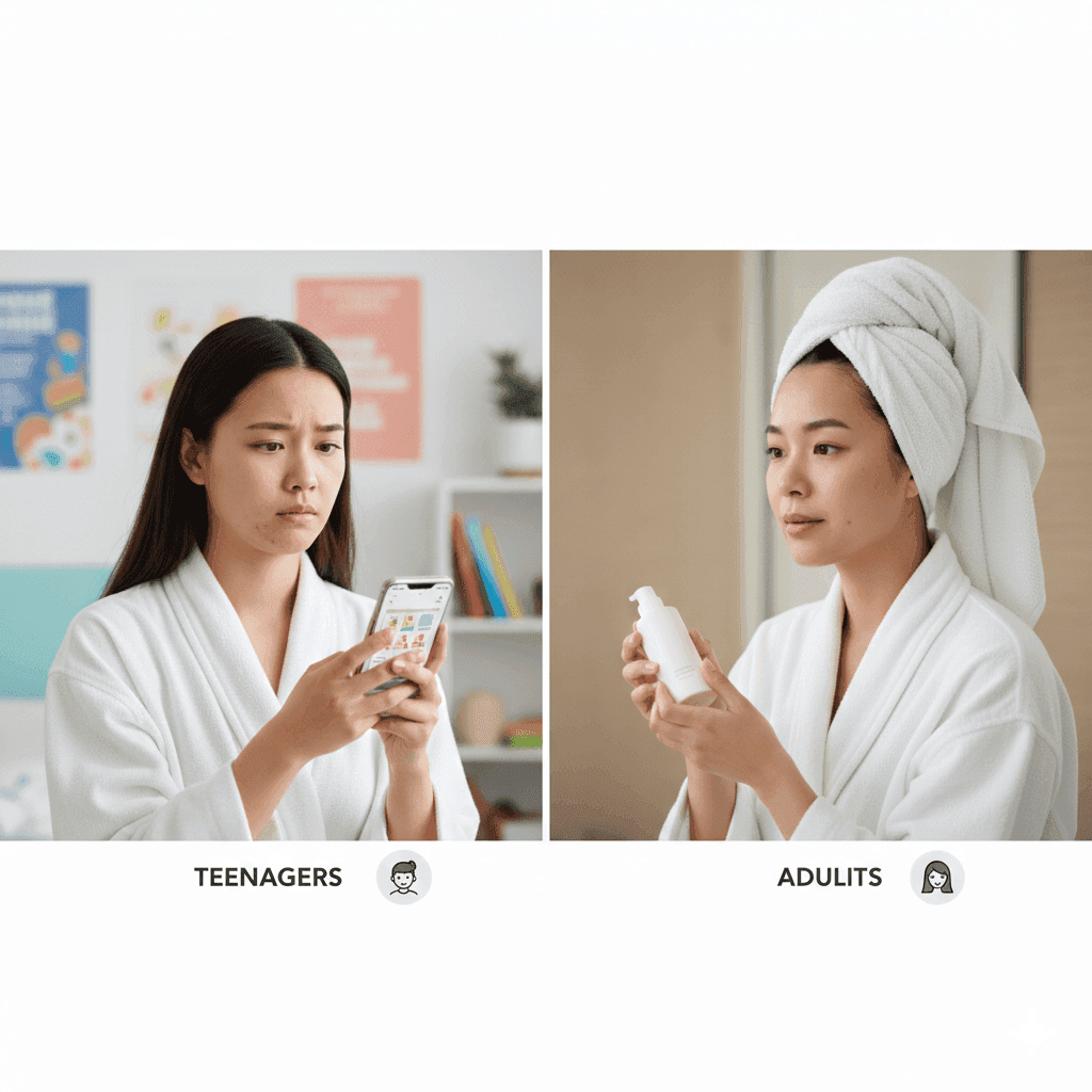 Comparison of whiteheads in teens vs adults